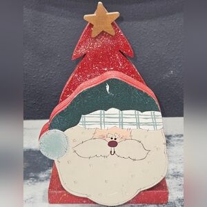 Christmas Card Napkin Holder Wood Handmade Painted Vintage A+ Condition!